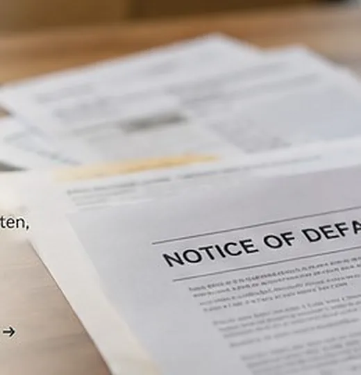 Notice of default paperwork on a desk