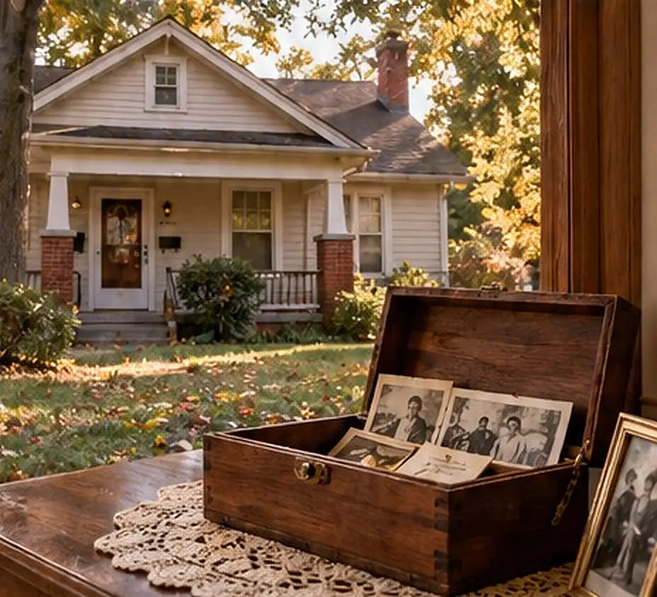 Inherited home with a keepsake box on the porch
